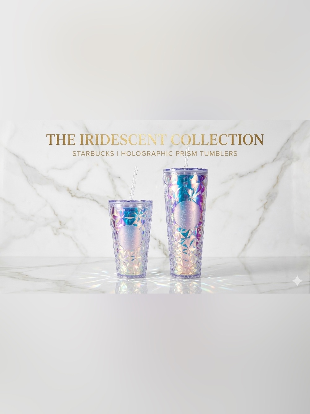 Starbucks 2024 Iridescent Periwinkle Prism Tumbler Set Venti 24oz Grande 16oz